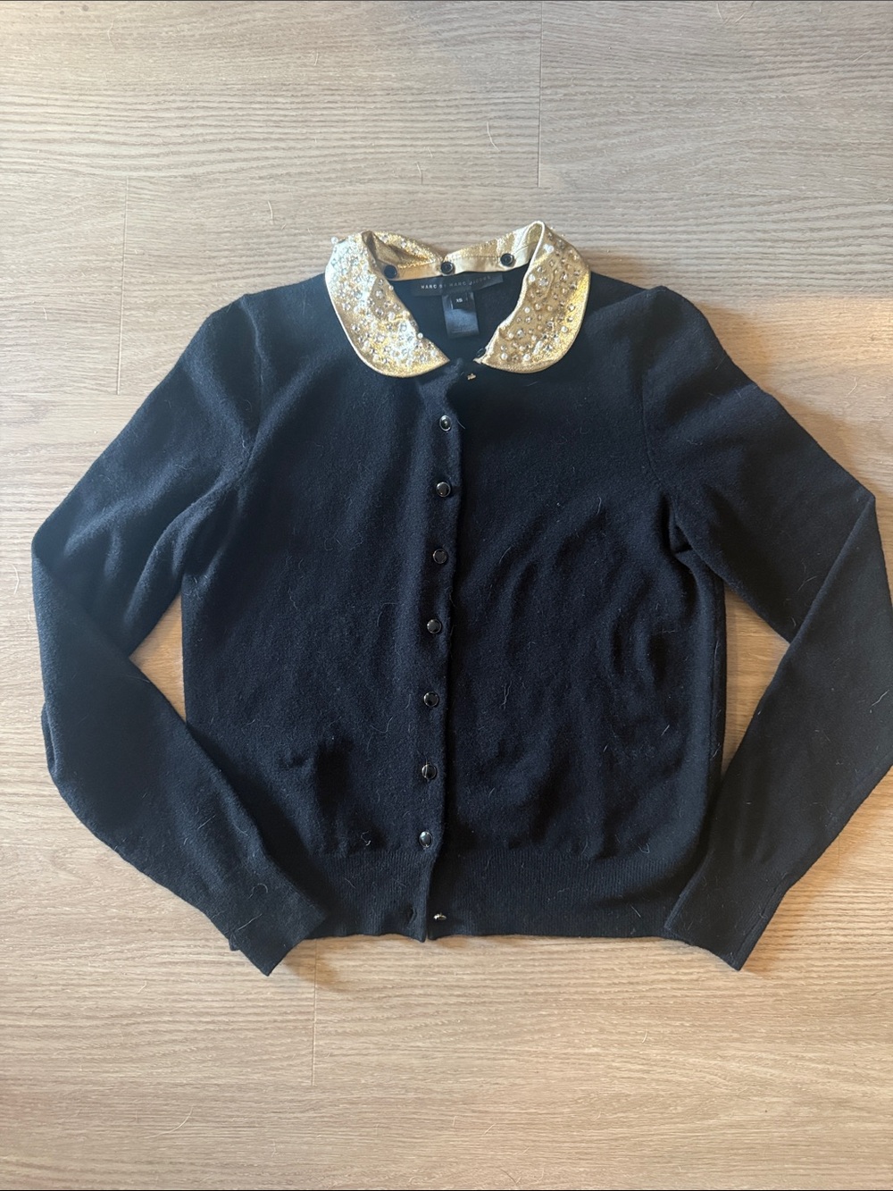 Marc by Marc Jacobs Black Cardigan with Embellished Gold Collar